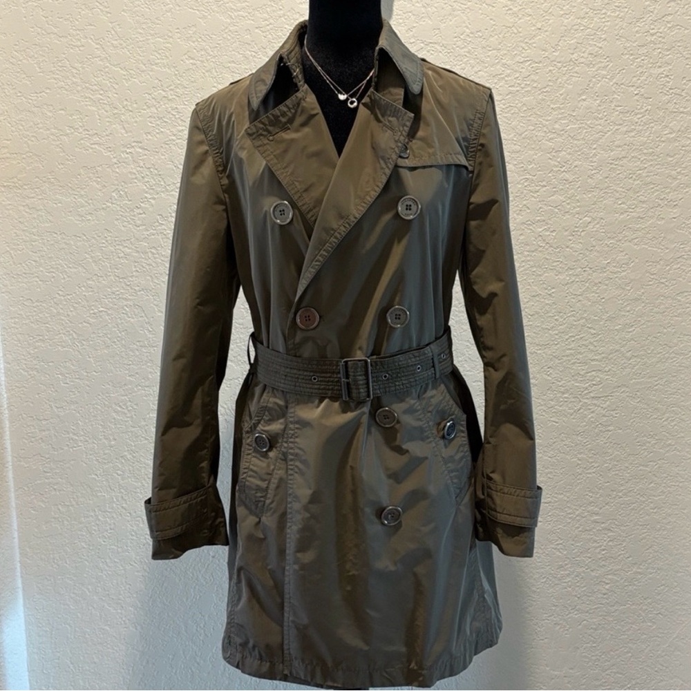 Burberry Olive Green Double-Breasted Trench Coat